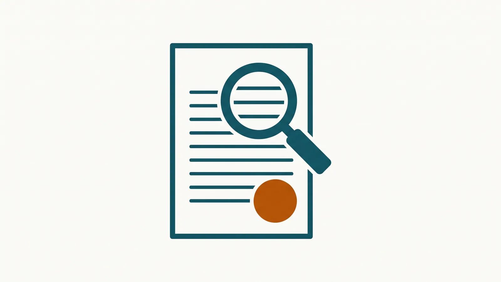 Flat illustration of a license record document with a stamp and a magnifying glass